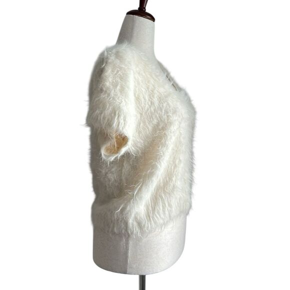 Nation LTD Suri Alpaca Wool Blend Fuzzy Short Sleeve Sweater Ivory Cream Size M - Picture 3 of 9
